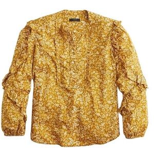 J. Crew  Yellow Ruffle Sleeve Popover Blouse